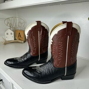 Tony Lama Black and Brown Western Heeled Boots